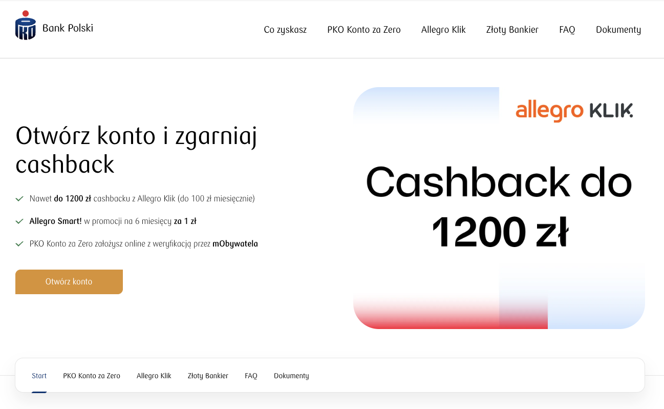 PKO Konto za Zero z Allegro Klik – cashback do 1200 zł za zakupy na Allegro
