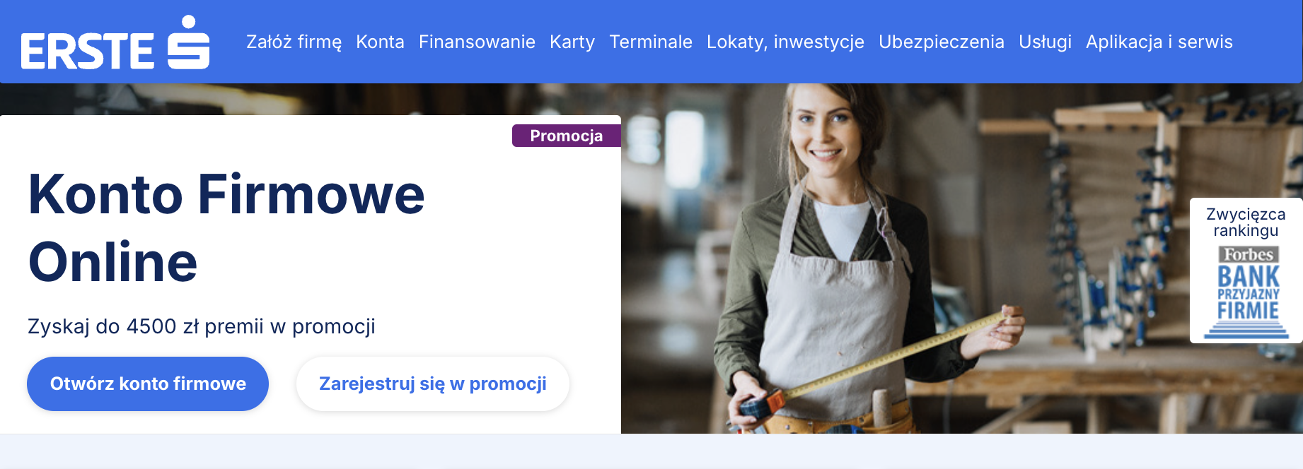 Promocja Konto Firmowe Online w Erste Bank – zyskaj do 4500 zł